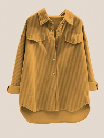 女士条纹超大落肩长袖休闲衬衫，春/秋，长袖上衣