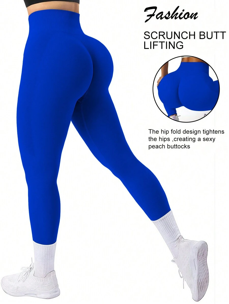 SHEIN Core Rhythm High Waisted Seamless Compression Legging For Women - Tummy Control Resilient Soft Touch Quick-Drying Breathable 4-Way Stretch Butt Lifting For Hiking Workout Running Cycling Yoga Pickleball Exercise Casual - Blue - View 1