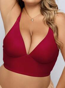 1 pieza Bralette sin aro informal cómoda sin respaldo de tirantes finos para tallas grandes