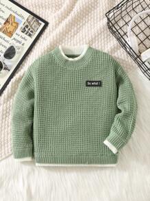 1 pièce Tenue pull décontracté pour jeunes garçons, avec design brodé, convient pour tenues d'enfants, vêtements de jeunes garçons, rentrée des classes, fête d'anniversaire, mariage, baptême, usage quotidien, saisons d'automne et d'hiver