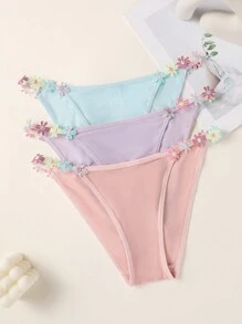 PetitDoll 3 件装女士花卉装饰时尚内裤 - 彩色 - 查看 5