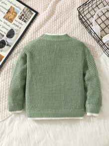 1 pièce Tenue pull décontracté pour jeunes garçons, avec design brodé, convient pour tenues d'enfants, vêtements de jeunes garçons, rentrée des classes, fête d'anniversaire, mariage, baptême, usage quotidien, saisons d'automne et d'hiver