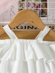 Baby Girls' Long Sleeve Ruched Camisole Top With Ruched Cuffs & Embroidered Long Skirt, Stylish Outfit - White - View 8