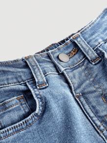 SHEIN Young Girl Casual Mid-Rise Butterfly Printed Leggings Jeans Summer Outfits Back To School Clothes - Light Wash - View 3