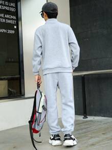 2 件套青少年拉链连帽衫和运动裤套装，秋冬 - 灰色 - 查看 2