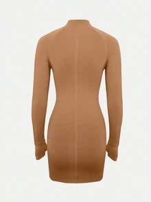 Váy ngắn co giãn có khóa kéo gợi cảm dành cho nữ Áo choàng dự tiệc đi nghỉ - màu nâu - Xem 2