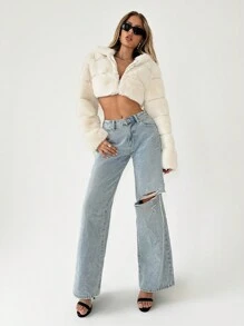 SHEIN ICON Lady's Short Fluffy Jacket, Party Style - Apricot - View 6