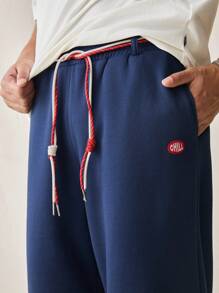 Men's Knit Casual Loose Elastic Waist Straight Leg Pants - Navy Blue - View 5