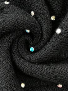 SHEIN Unity Áo len dệt kim không tay đính pha lê cỡ lớn cho nữ - màu đen - Xem 5