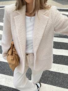 Serisse Blazer casual de color liso con cuello alto y manga larga para mujer, otoño e invierno - Albaricoque - Ver 7