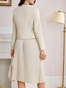 Vintamour 2pcs Vintage Elegant Women V-Neck Long Sleeve Top & A-Line Pleated Skirt Suit, Casual Office Wear Fall Women Clothes White Dress Long Sleeve Jacket Women Skirt Set Fall Women Skirts Homecoming Dress Thanksgiving Fall Two Pieces Sets Fall Skirts Christmas Women Clothes Winter Skirt Outfit Sets Winter Women Clothes Christmas Women Dress Fall Women Outfits Long Fall Dress Winter Women Jacket Women Fall Sets Winter Women Sets Fall Sets