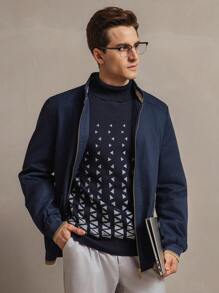 Manfinity Homme Men's Geometric Pattern Turtleneck Long Sleeve Sweater