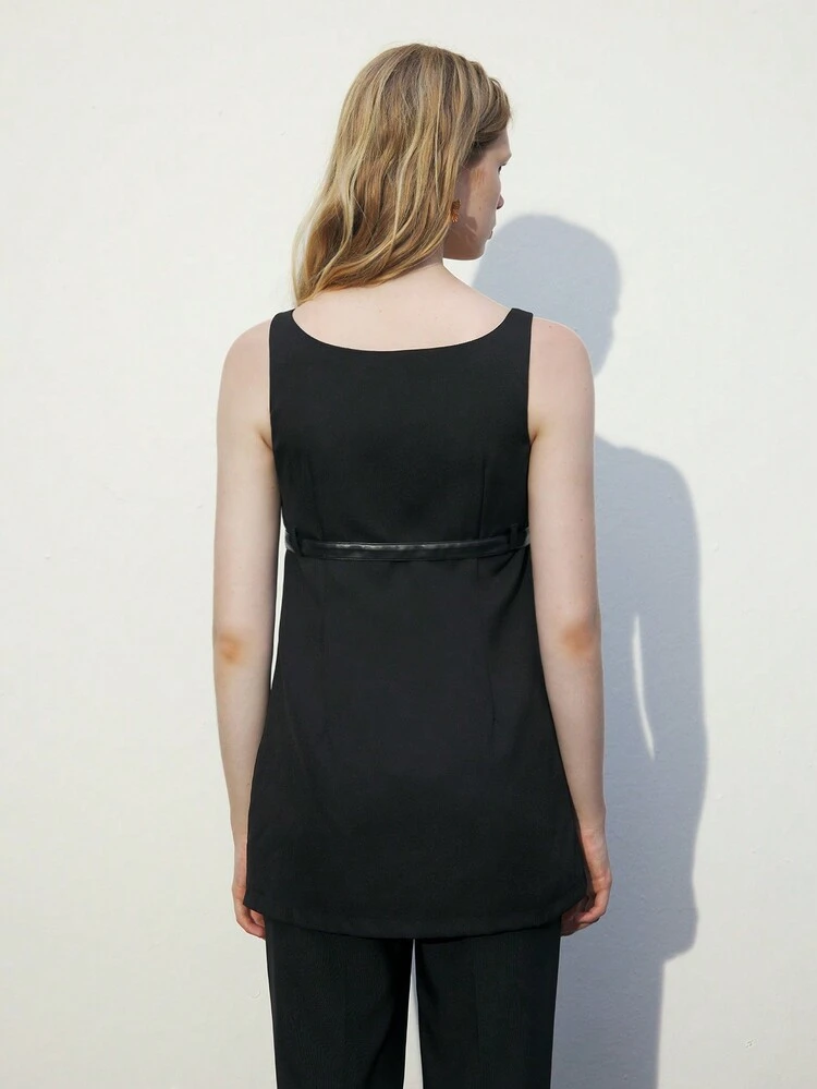SHEIN Maija Débardeur casual femme noir unicolore avec boucle métallique au col carré
