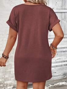 INAWLY Vestido casual suelto de color liso con escote en V y manga corta, diseño con botones, color borgoña, para mujeres de talla grande
