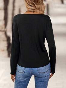 EMERY ROSE Camiseta de manga larga con cuello en V, de corte holgado y estampado gráfico de texto de California, para mujer de talla grande, apta para otoño e invierno