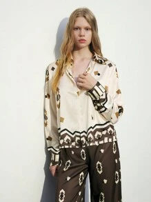 Maija Women's Geometric Print Loose Casual Long Sleeve Blouse, Spring/Autumn