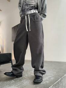 Manfinity Hypemode Pantalones grises de cintura elástica con forro de borreguillo para hombre