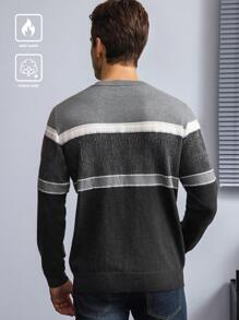 Manfinity Homme Men's Casual Loose Fit Striped Crew Neck Long Sleeve Sweater For Autumn And Winter - Grey - View 2