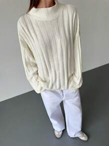 Aloruh Women's Solid Color Turtleneck Oversized Chunky Knit Sweater, Autumn/Winter - Apricot - View 8