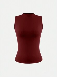 Camiseta básica de ajuste ceñido, sin mangas y de cuello medio, de dos capas y elástica, unicolor, de la marca XLLAIS