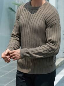 Manfinity Hypemode Men's Solid Color Crew Neck Casual Long Sleeve Sweater