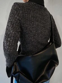 FRIFUL Women's Spring Autumn Ribbed Long Sleeve Buttoned Form-Fitting Contrast Color T-Shirt
