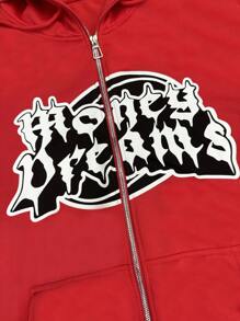 Manfinity EMRG Hanorac pentru bărbați, cu mânecă lungă, cu fermoar în față, cu imprimeu cu litere și buzunar