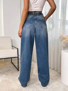 EURMUSE HIGH RISE  BALOON FIT BELT DETAIL  Y2K JEAN - 685 - Medium Wash - View 2