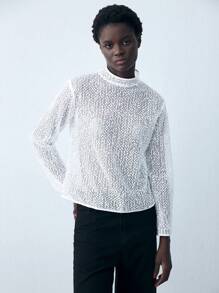 Maija Women's Casual Loose Fit Stand Collar Long Sleeve Top, Spring & Summer - White - View 1