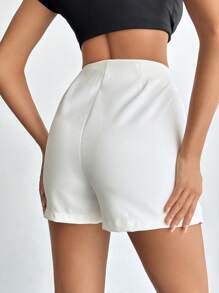 SHEIN PETITE Petite Size High Waist Wrap Hem Skort With Elastic Belt - White - View 2