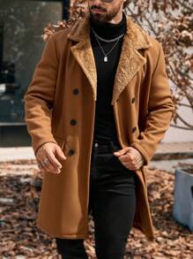 Manfinity CasualCool Chaqueta casual de doble botonadura de unicolor para hombres, para el otoño/invierno, combina y combina la ropa de otoño para hombres, abrigo caqui de invierno para hombres, abrigo cálido de felpa