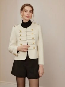 MOTF PREMIUM ABRIGO LARGO DE LANA CON DETALLE DE BOTÓN DORADO