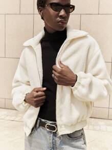 BizChic Chaqueta casual de mujer de lana sintética de un solo color, ropa de invierno versátil y todo a juego para Navidad - Albaricoque - Ver 1