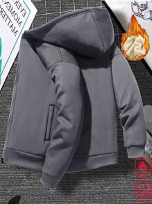 Manfinity Homme Men's Solid Color Long Sleeve Hooded Casual Fleece Sweatshirt, For Fall Winter - Grey - View 3