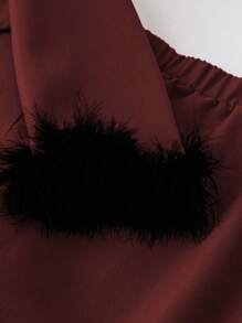 Celure Plus Size Fluffy Panel Front Button Long Sleeve Jacket And Trousers Elegant Suit Set