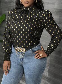 Slaydiva Damen Große Größen Metallic Folie Langarm Shirt mit elastischem Bund für den Herbst - Schwarz - Übersicht 5