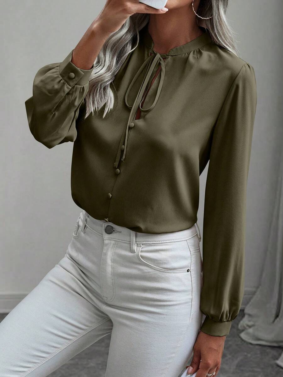 EMERY ROSE Women's Plain & Simple Daily Long Sleeve Shirt,Long Sleeve Tops Fall Cloth For Women - Army Green - View 1