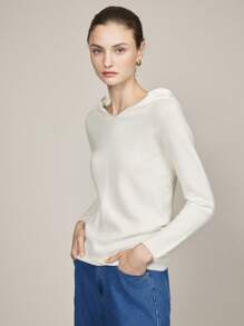 BizChic Suéter blanco marfil con forro térmico, top casual elegante de invierno para mujer para Navidad, Acción de Gracias - Blanco - Ver 2