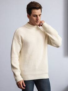 Manfinity CityGents Suéter informal de unicolor con cuello alto para hombre, de manga larga