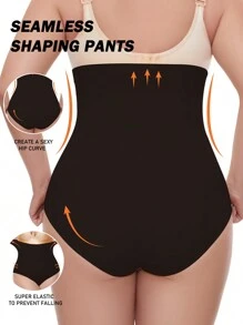 Plus Size Solid Color High Waist Tummy Control Seamless Shapewear Bottoms, Panty - Black - View 2