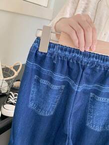 SHEIN Bộ 2 chiếc/Bộ áo nỉ dài tay in chữ tiếng Anh thường ngày cho bé trai và quần denim in họa tiết thể thao, mùa xuân thu - màu đen - Xem 6