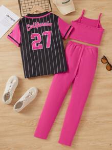 Girls' Solid Color Patchwork Letter Print Streetwear 2pcs Outfit