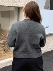 Dazy Petite Plus Cardigan de malha plus size de cor sólida com decoração de laço, primavera e outono, para inverno, roupas femininas de outono - Cinza - Ver 2