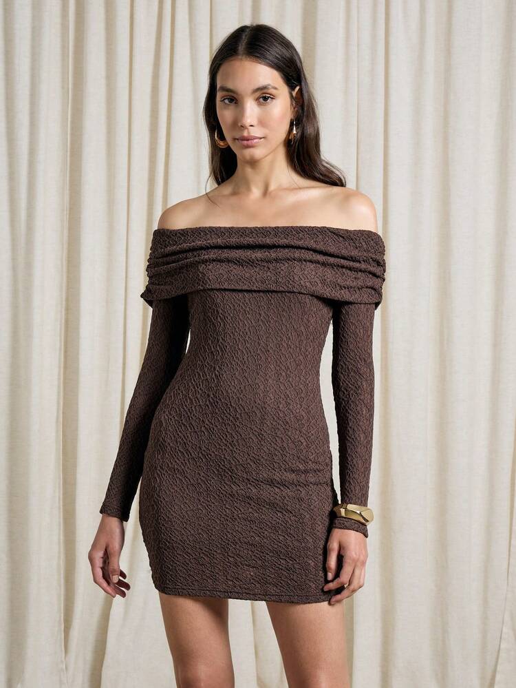 Bardot Off-Shoulder Long Sleeve Bodycon Mini Dress