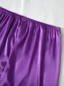 LuxeNights Conjunto de pijama de 3 piezas de unicolor de talla grande de satén sintético, conjunto de ropa - Morado - Ver 3