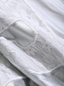 DAZY Camiseta de manga larga holgada con estampado de números y letras en patchwork para mujer