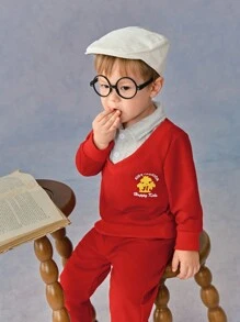 SHEIN Baby Boy 2 In 1 Design Casual Outfit Set, Spring And Autumn