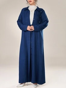 Al Najma 2 件套女士优雅宽松花卉贴花装饰长袖夹克和裤子套装，春秋 2 件套 - 寶藍色 - 查看 8