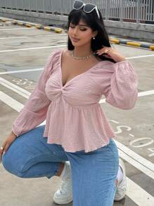 Flirla 大码女式纯色休闲纹理衬衫