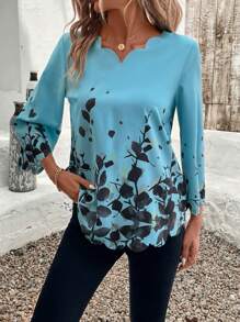 EMERY ROSE 女士贝壳边饰中袖印花休闲衬衫